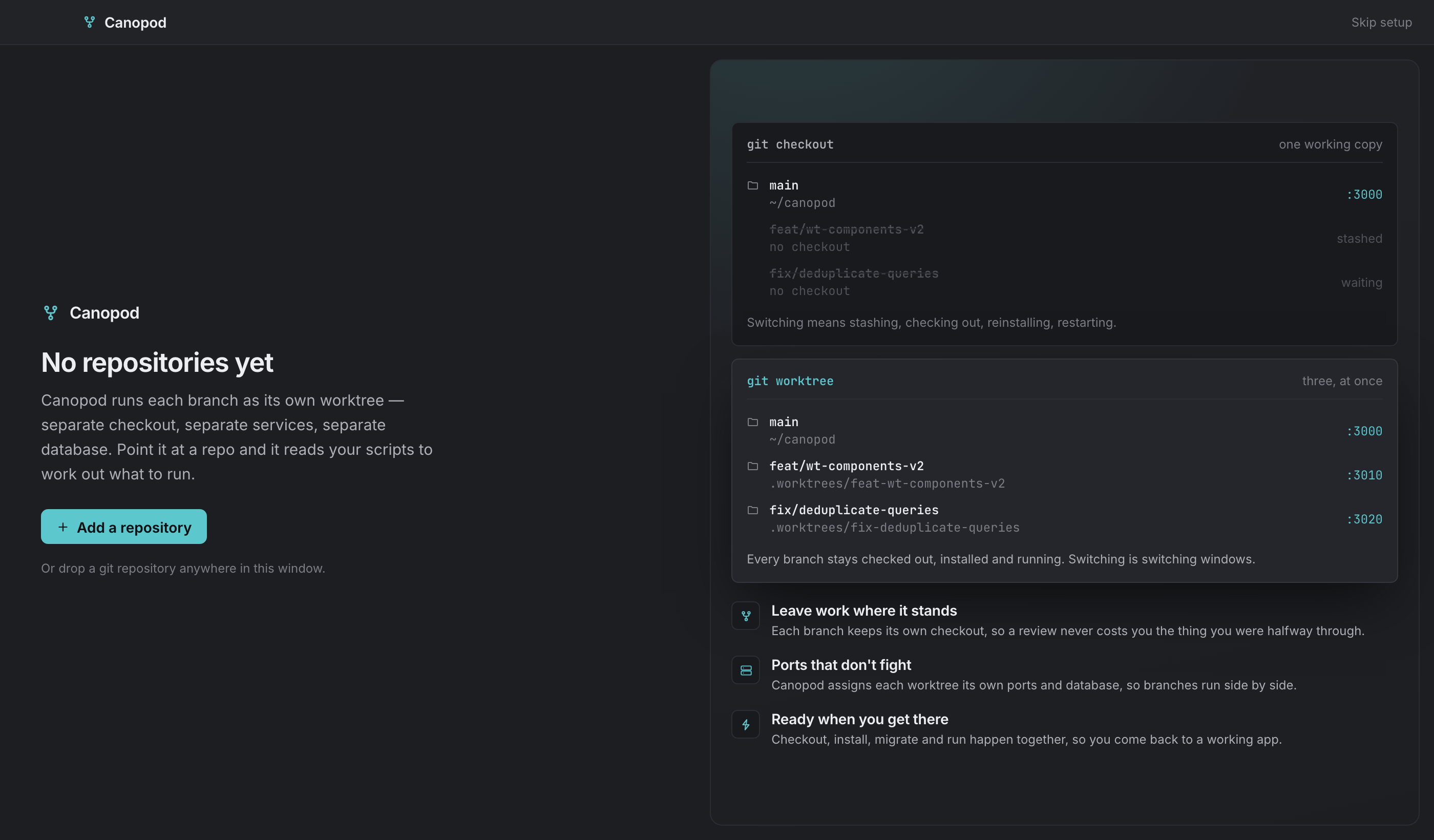 First run with no repositories registered.