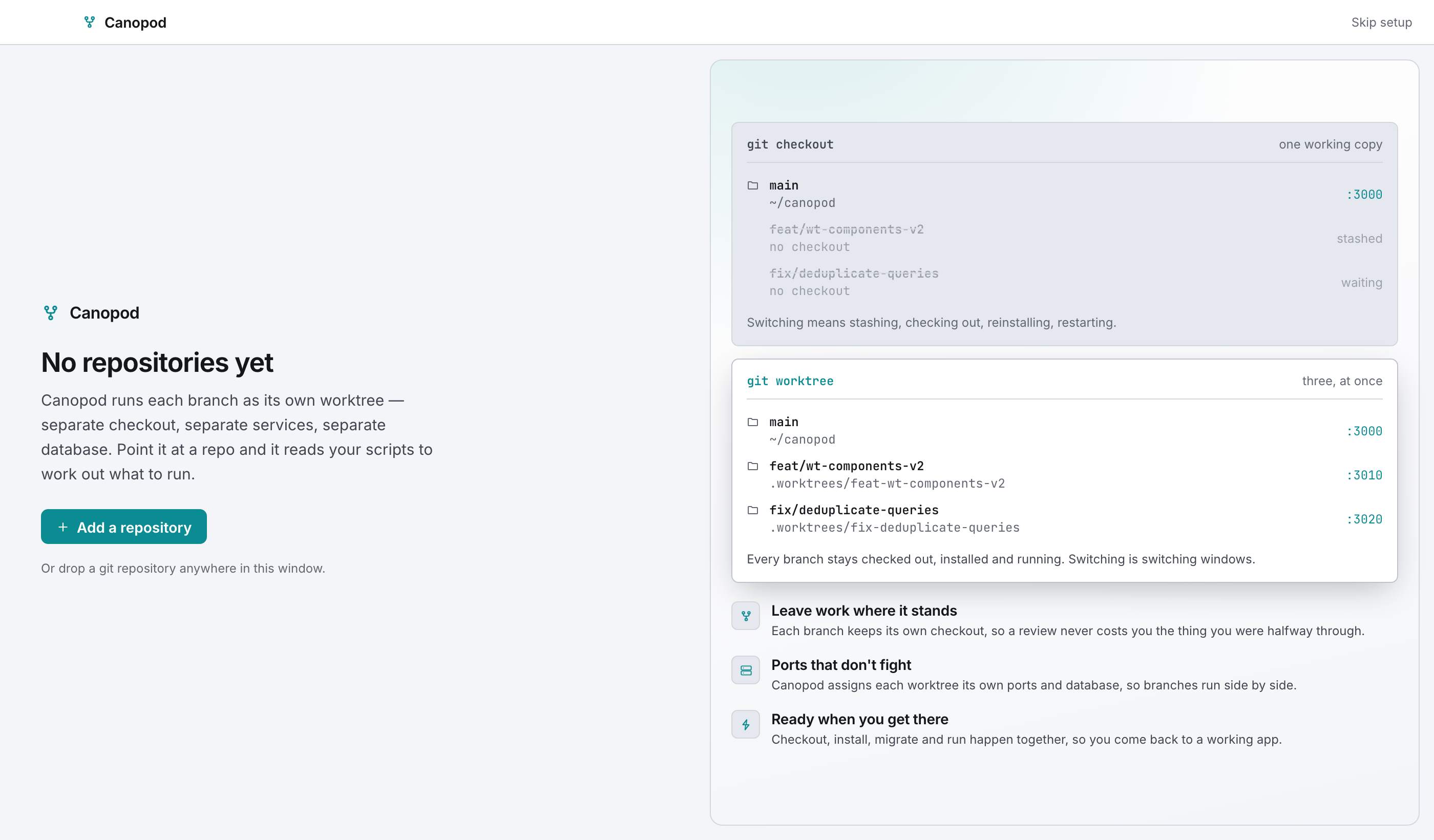 First run with no repositories registered.